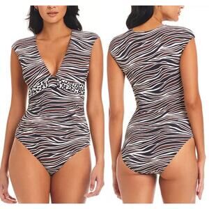 NWT Bleu Rod Beattie Animal Print One-Piece Swimsuit Black/Brown Women Sz 20W